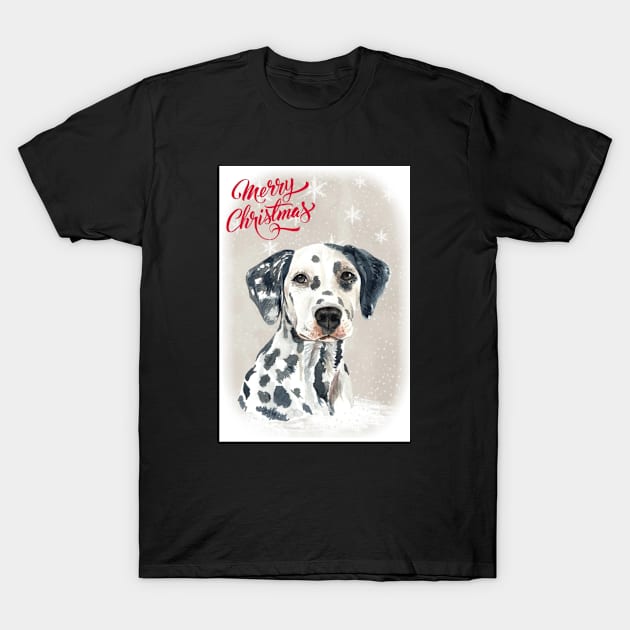 Lovely Dalmatian Merry Christmas Santa Dog T-Shirt by Puppy Eyes